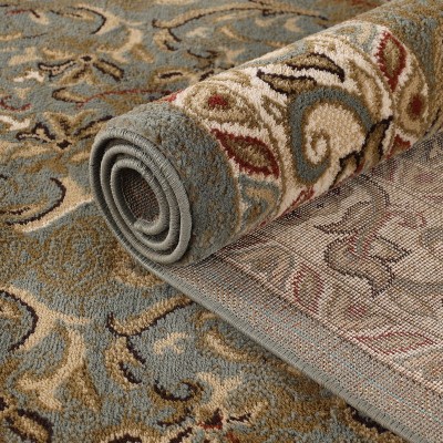Traditional Dark Green Floral Scroll Synthetic Area Rug, 4' x 6'
