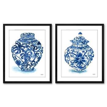 Americanflat 2 Piece 08x10 Matted Framed Print Set - Ginger Jar Watercolor by Michelle Mospens