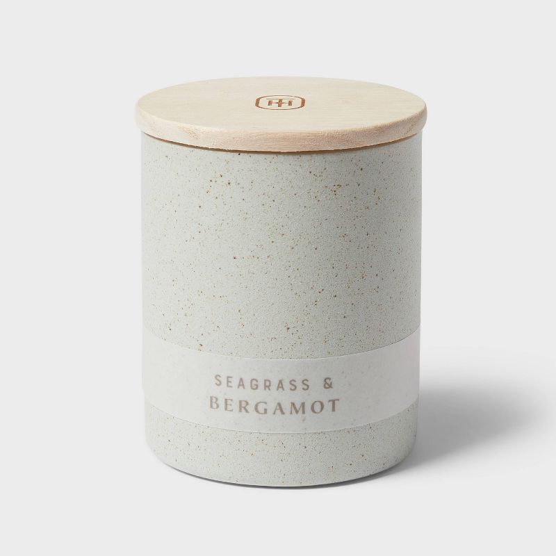 6oz Matte Textured Ceramic Wooden Wick Candle Blue/Seagrass and Bergamot - Threshold&#8482;, 1 of 7