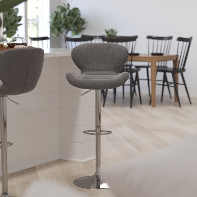 Contemporary Charcoal Swivel Barstool with Adjustable Wood & Metal Base