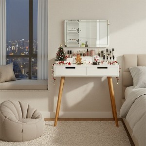 FONTOI 31.2"W Makeup Vanity Table Desk with Removable Mirror and 2 Drawers for Woman Bedroom Dressing Room, White, 31.2"*19.5"*31.98" - 1 of 4