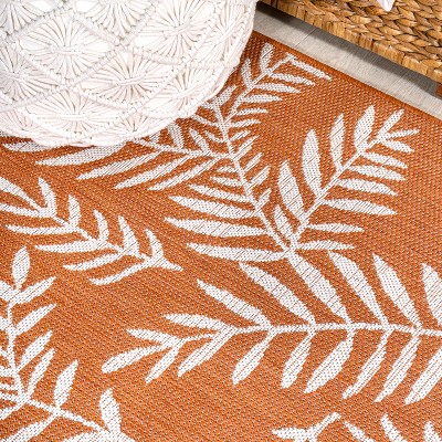 5'3" Round Orange and Cream Synthetic Floral Area Rug