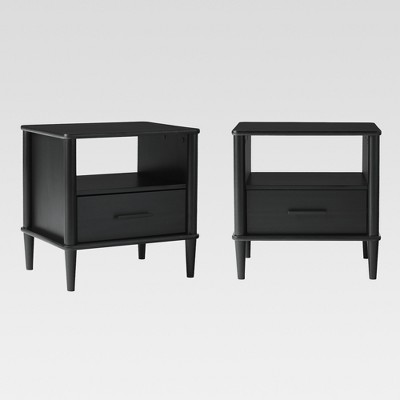 Saracina Home Set of 2 Transitional 1 Drawer SpindleLeg Wood Storage Nightstands