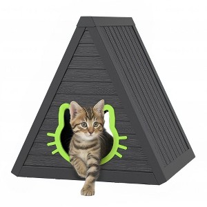 CAVINAS  Triangular Cat House, Dark Cozy Cave for 1-2 Adult Cats, Easy Assembly for Indoor & Outdoor Use,Black - 1 of 4