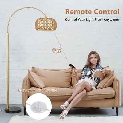 63"H Adjustable Height Standing Lamp With Remote 3 Color Temperatures For Living Room,Boho Style Floor Lamp With Rattan Shade For Bedroom-The Pop Home