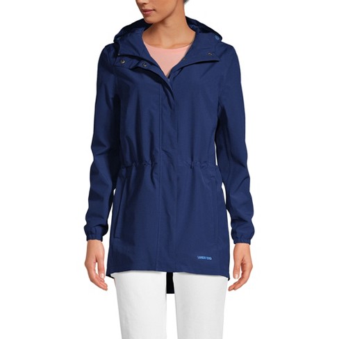 Lands End Women s Petite Waterproof Hooded Packable Raincoat X Large Deep Sea Navy