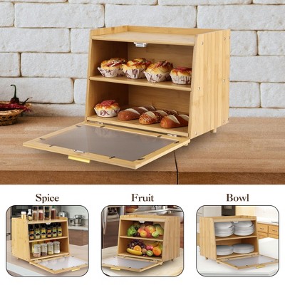 Double Layer Bread Box, Large Capacity Kitchen Counter Storage Container with View Window, Farmhouse Style Bread Keeper