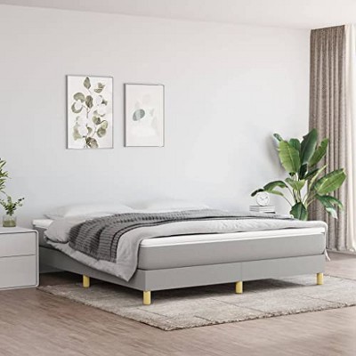 vidaXL Box Spring Bed Frame for King Size Mattress, Stylish Fabric Exterior in Light Gray