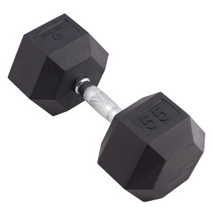 Body Sport Rubber Encased Hex Dumbbell Weight, Strength Training Equipment for Home Gym, Black - 1 of 4