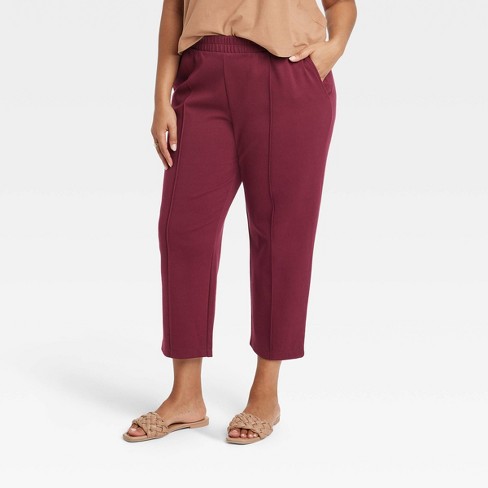 Women's High-Rise Regular Fit Tapered Ankle Knit Pants - A New Day™  Burgundy 4X