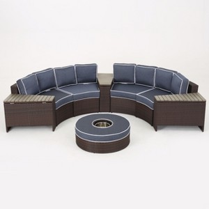 GDFStudio Outdoor Wicker Half Round 4 Seater Sectional Set with Ice Bucket Ottoman - 1 of 4
