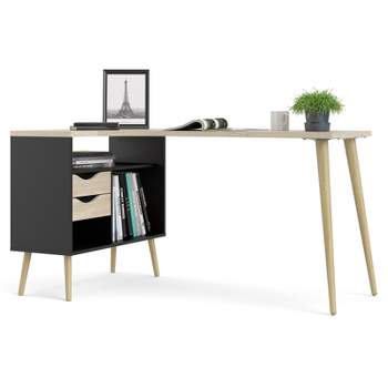 Tvilum Diana 2 Drawer 3 Shelf Desk in Black Matte & Oak Structure