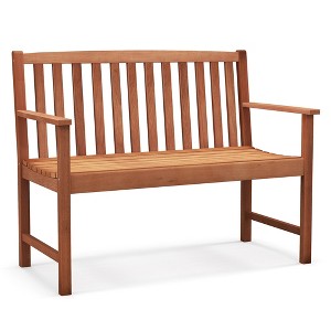 Tangkula Patio Wood Bench 2-Seat Outdoor Bench w/ Cozy Armrests & Backrest - 1 of 4