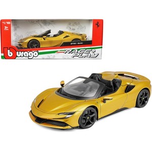 Ferrari SF90 Spider Gold Metallic "Race + Play" Series 1/18 Diecast Model Car by Bburago - 1 of 3