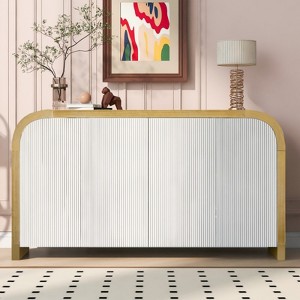 GlasFlength Decorative Storage Cabinets, Wood Frame, with Drawer, Grooved Sliding, Flexible movement, White, 59.8"*15.7"*32.9" - 1 of 3