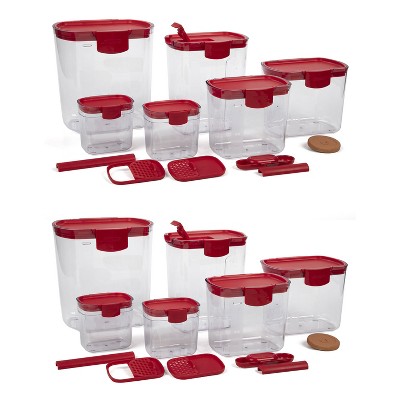 Progressive International Prepworks ProKeeper 6 Piece Clear Food Storage Container Bin and Lid Set for Home Pantry Kitchen Organization, Red (2 Pack)