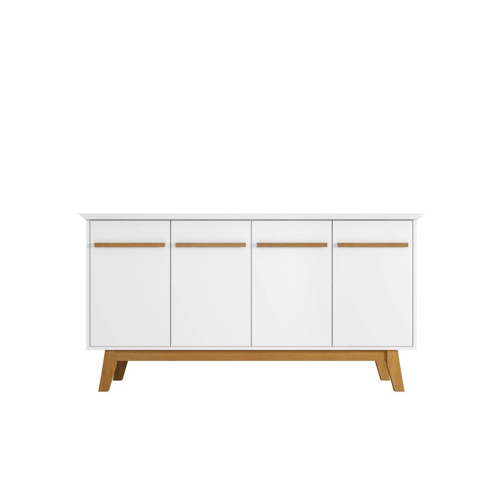 62.99" Yonkers Sideboard White - Manhattan Comfort: Mid-Century Buffet, Storage Console with 4 Doors & Fixed Shelves