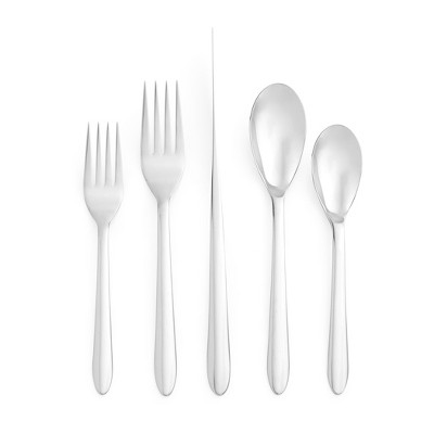 Nambe Cortina 5-Piece Cutlery Set, Place Setting for 1 Made of Stainless Steel, Flatware Set, Knife, Forks and Spoons, Dishwasher Safe,Silver