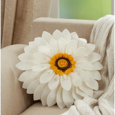 White and Yellow Felt Flower Throw Pillow with Poly Filling