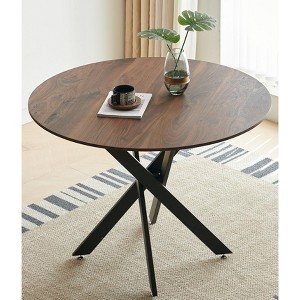 Kumasinova 42.1 Inch Mid-Century Round Dining Table with Cross Leg for 4-6 People,Dining Room,Living Room,Black+Brown - 1 of 4