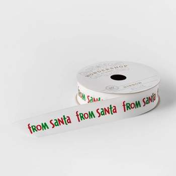 1" 'From Santa' Fabric Ribbon White 20ft - Wondershop™