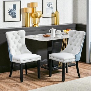 Mshliw Set of 2 Modern Tufted Dining Chairs with PU and Velvet Upholstery, Nailhead Trim and Solid Wood Legs for Dining Room - 1 of 4
