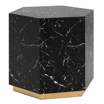 Devoe Faux Marble Hexagon End Table Black - Inspire Q