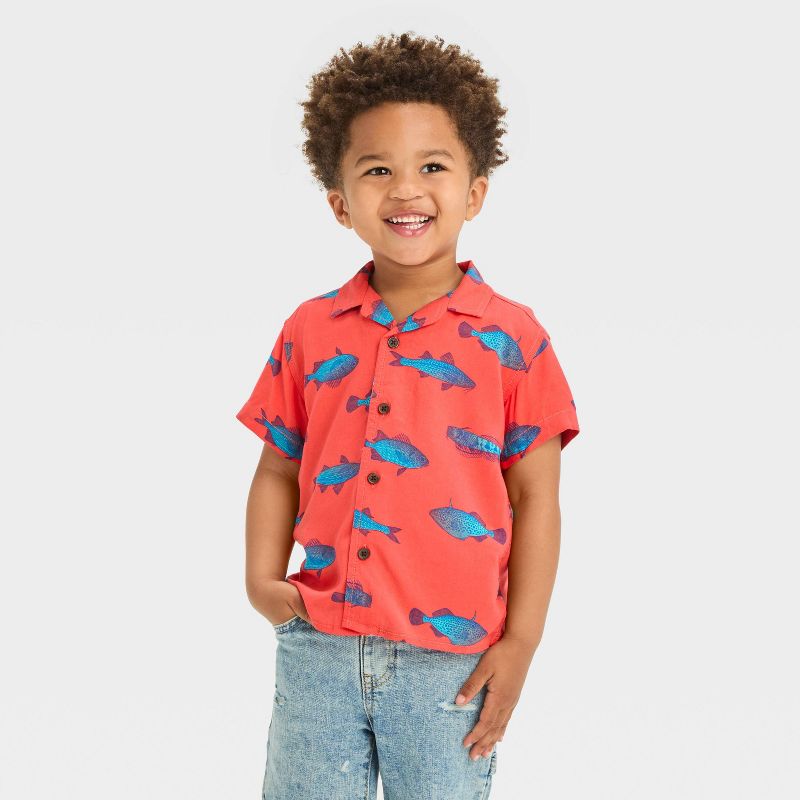 Toddler Boys' Short Sleeve Gauze Woven Challis Fish Shirt - Cat & Jack™, 1 of 4