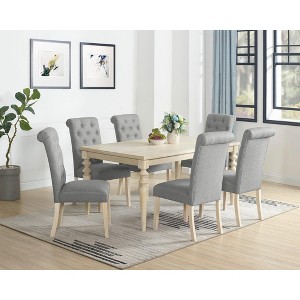 UPHA 7-Piece Dining Table Set with Turned-Leg Dining Table and 6 Tufted Chairs - 1 of 4