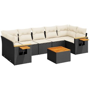 vidaXL 8 Piece Patio Sofa Set with Cushions Black Poly Rattan - Black and Cream - 1 of 4