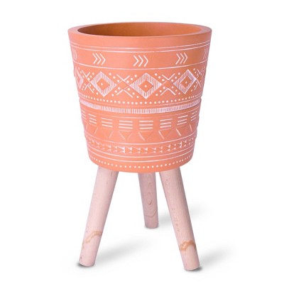 17.4" Lightweight Cement Classic Outdoor/Indoor Planter with Wooden Legs Terracotta - Rosemead Home & Garden, Inc.