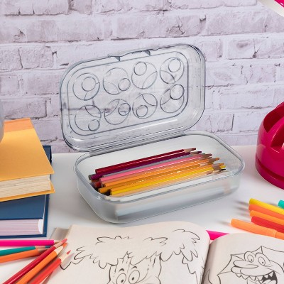 4PK Multipurpose School Pencil Box-Glitter Bright Color Box Pencil Case w/ Snap 