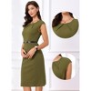 INSPIRE CHIC Women's Elegant Business Round Neck Belted Cap Sleeve Work Sheath Dresses - 2 of 4