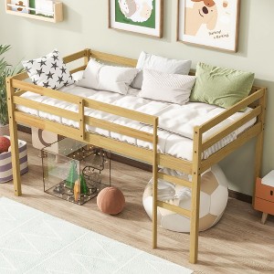 NicBex Non-Toxic Rubberwood Twin Size Loft Bed for Kids&Teens,Space-Saving Bed Platform with Guardrails,Strength Slats&Ladder,200lbs Max - 1 of 4