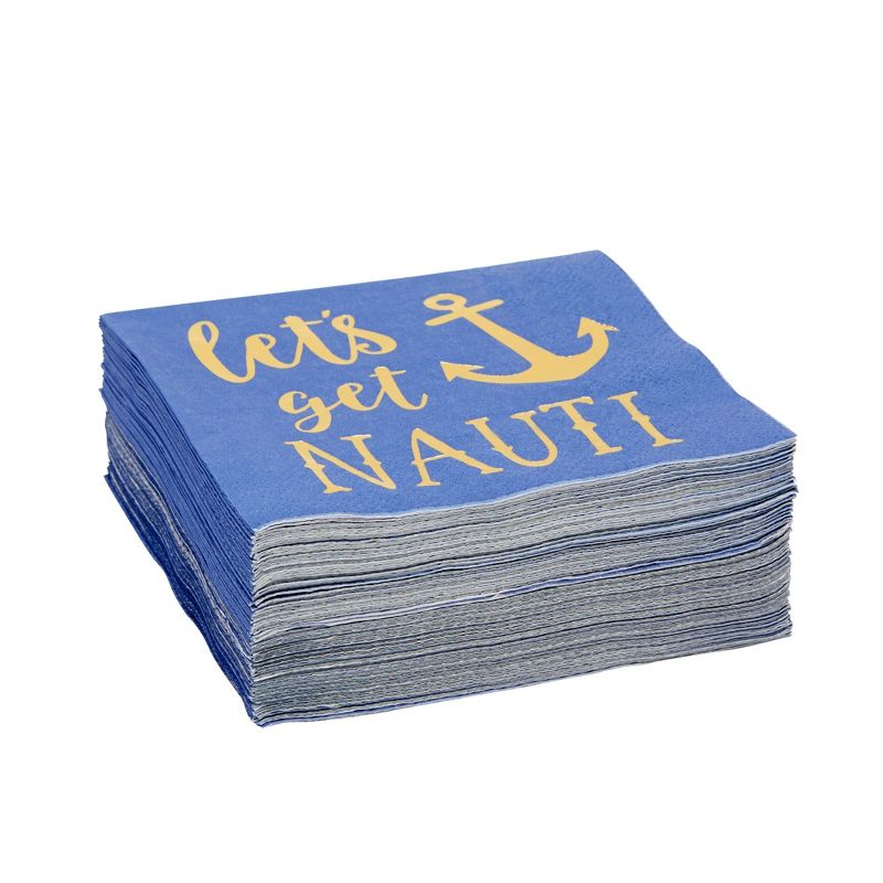 Blue Panda 50 Pack Nauti Bachelorette Disposable Napkins for Bridal Shower, Blue with Gold Foil Accents, 5x5 In, 4 of 6