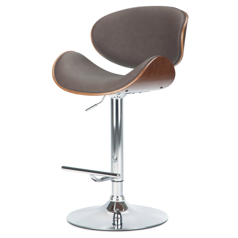Avondale Bentwood Adjustable Height Gas Lift Barstool Distressed Brown Faux Leather - WyndenHall: Swivel, Oval Back, Steel Frame