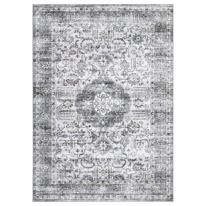 Washable Indoor Vintage Floral Print Living Room Bedroom Area Rugs, Low Pile Non Slip Floor Carpet for Dining Room Home - 1 of 4