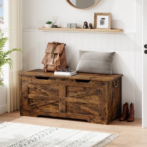 Wooden Storage Chest, Kids Toy Box, Flip Top Storage Bench with Safety Hinge, Bench Storage for Entryway Living Room, Bedroom - 1 of 4