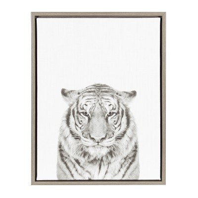 18" x 24" Sylvie Tiger Portrait Framed Canvas by Simon Te Tai Gray - Kate and Laurel