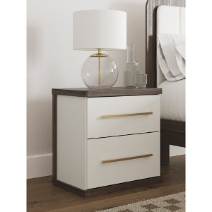 Signature Design by Ashley Nendalane 2-Drawer Nightstand with USB port, Brown/White - 1 of 4