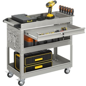 Huxxion 3-Tier Rolling Tool Cart on Wheels, Heavy Duty Mechanic Tool Cart with Drawers, Utility Cart for Workshop Garage Warehouse(Gray) - 1 of 4