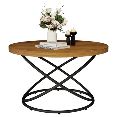 Bekrvio Mid Century Modern Round Coffee Table, 31.5" Wood Top with Metal Legs | Retro Home Furniture for Living Room, Bedroom, Office, Reception