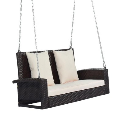 50"2-Person Wicker Hanging Porch Swing with Chains