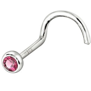 Jewelry Avalanche 22G 14K Gold Bezel-set Pink Tourmaline Nose Screw Nose Stud - 1 of 3