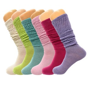 Women’s Slouch Socks 6 Pairs Cotton Scrunch Knee-High Shoe Size 5-10 - 1 of 4