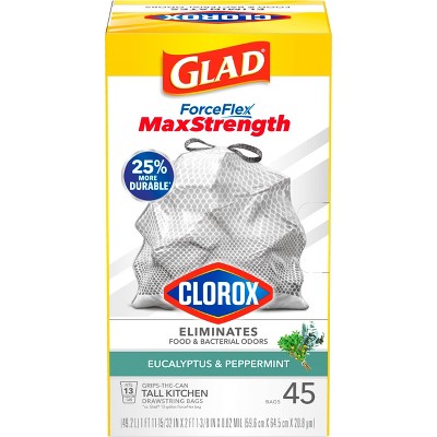 Glad ForceFlex MaxStrength Tall Kitchen Drawstring Trash Bags - Eucalyptus Mint - 13gal/45ct