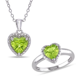 EVERLY JEWELRY | 2 5/8 CT TGW Heart-Cut Peridot Pendant with Chain and Ring Set in Sterling Silver - 1 of 4