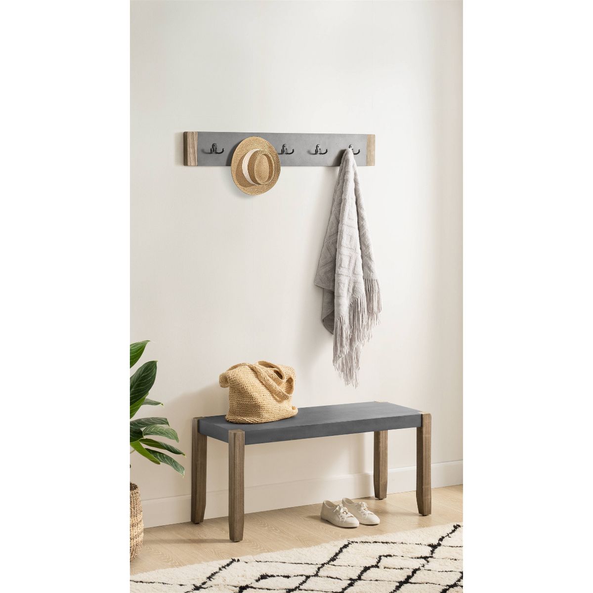 40" Davenport Coat Hook and Faux Concrete Bench Set Light Amber - Alaterre Furniture: Rustic Industrial, 5 Double Hooks - thumbnail 2