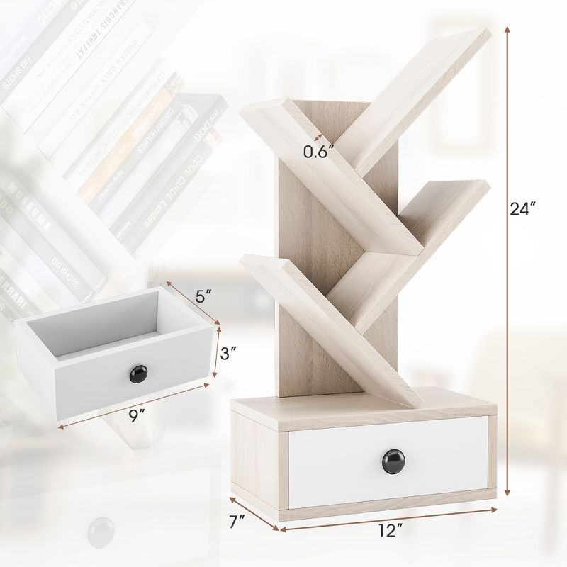 Tangkula 5-Tier Tree Bookshelf w/ Wooden Drawer Display Storage Organizer Rack, 5 of 11