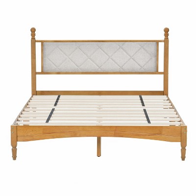 NicBex Full Size Wood Bed Frame with Upholstered Headboard,Wood Slat Support,Large Under Bed Storage,Brown